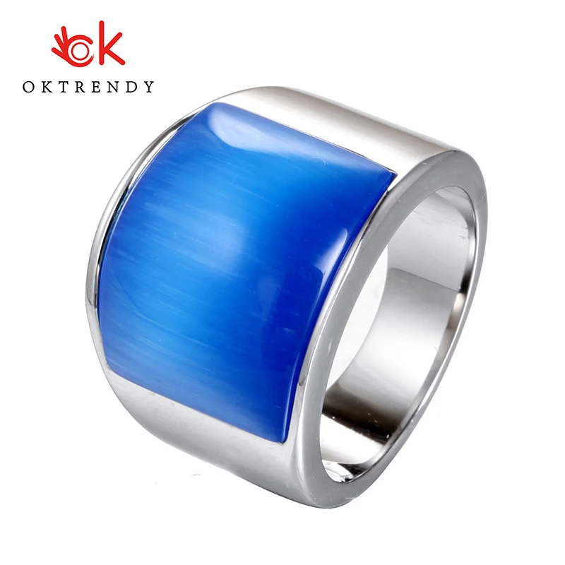 

Oktrendy Big Stone Ring For Men Silver Color Stainless Steel Chunky Male Alliance Punk Jewelry Opal Stone