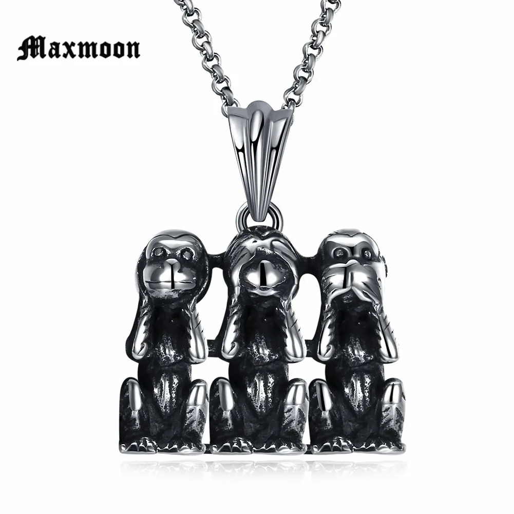 Maxmoon модный Панк мужской кулон ожерелье милый три обезьяны титана вакуумная