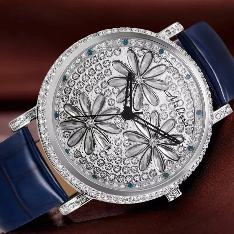Часы Melissa роскошные женские часы со стразами кожаные великолепные с кристаллами
