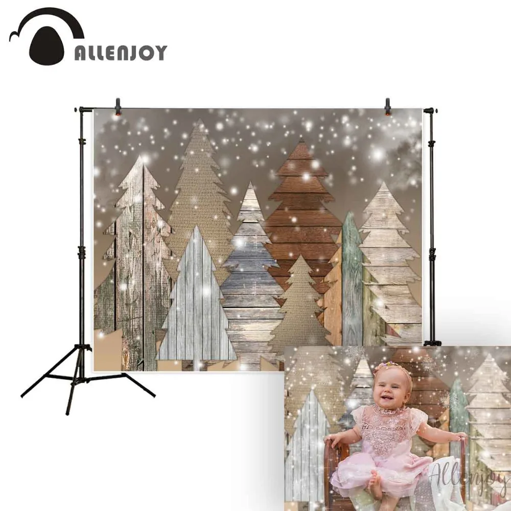 Фон для фотосъемки Allenjoy Рождественский деревянный стиль дерево боке снег фон