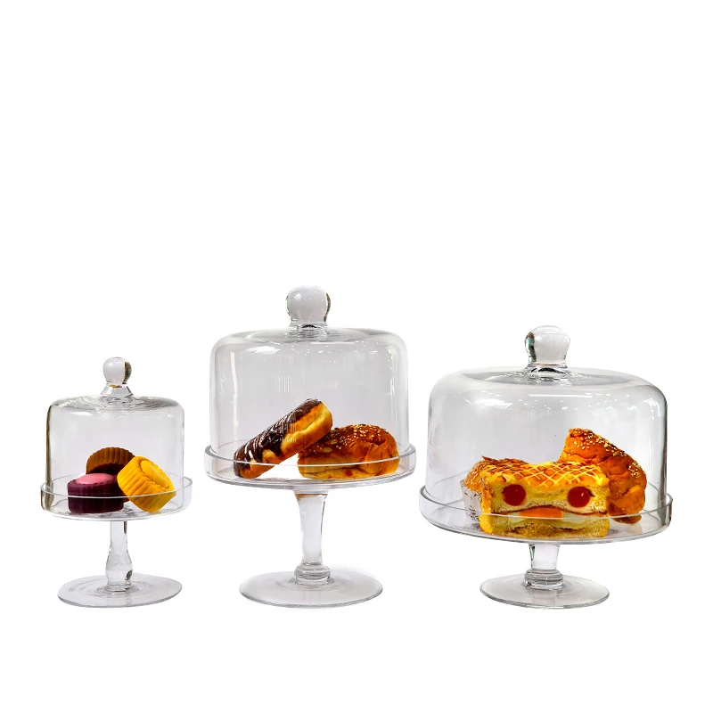 

Europe Lead-free Glass candy jar Transparent high feet storage tank Glass Cover Cake Trays Home Wedding Fruit Dessert jar