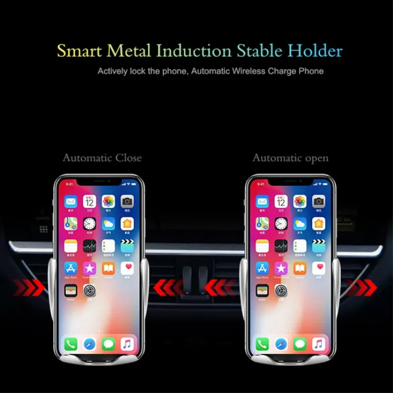 Новое 10 Вт Qi автомобильное беспроводное зарядное устройство для iPhone XR X8 samsung автоматический держатель мобильного телефона Быстрое беспроводное зарядное устройство для автомобиля вентиляционное крепление