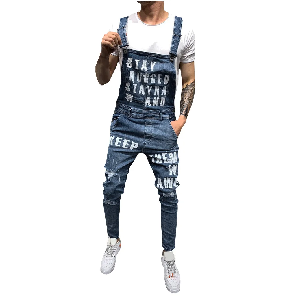 Fahsion mannen Casual Losse Pocket Overalls Comfortabele Denim Jumpsuits Bib pants Plus Big Size Jeans voor Man Blauw Broek