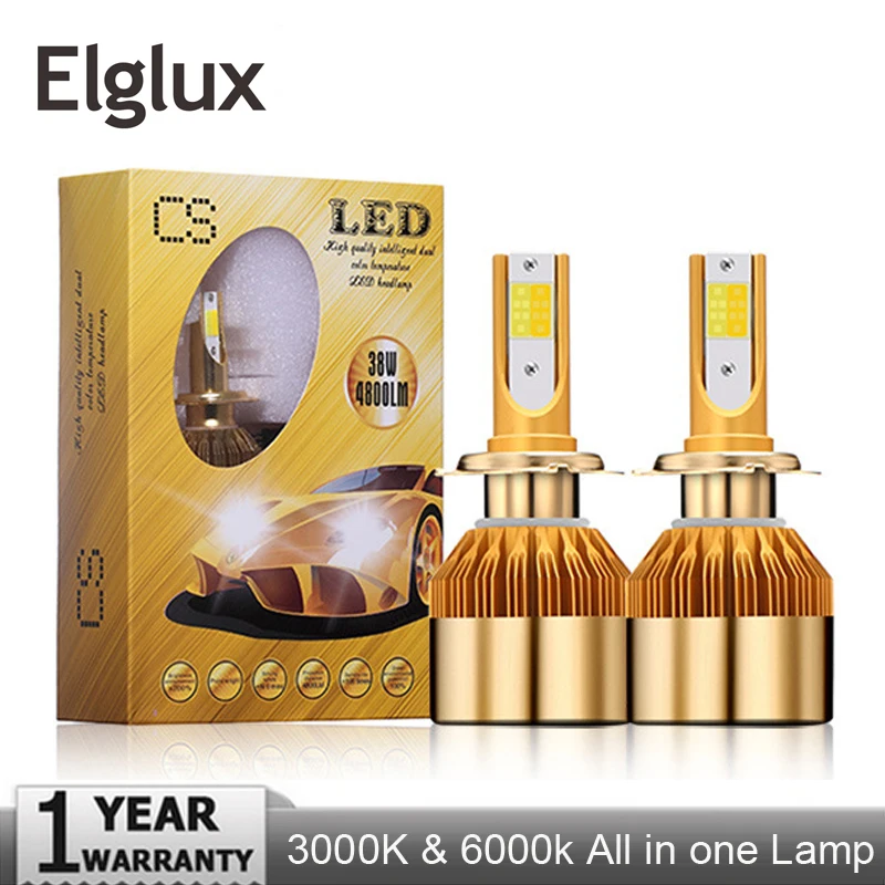 

Elgux H4 H7 H11 H1 H3 9005 9006 9012 COB LED Dual Headlight 3000K 6000K All In One Car LED Headlights Bulb Automobile HeadLamp