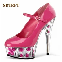 sdtrft shoes woman springautumn 15cm thin high heels platform wedding patent leather round head ankle pumpsbig 35 43 44 45 46
