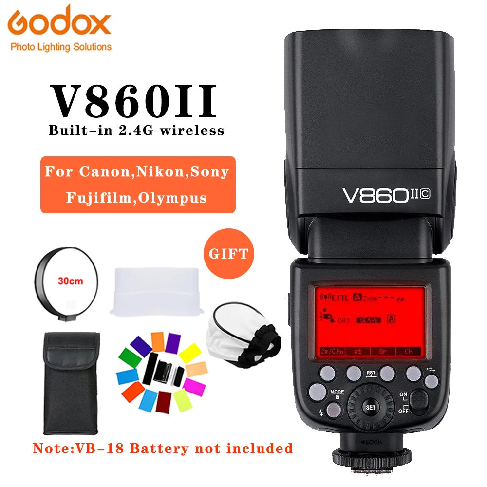 Вспышка Godox для Canon Nikon Sony Fuji Olympus с аккумулятором 1/8000/N/S/F/O GN60 2 4G TTL HSS без батареи