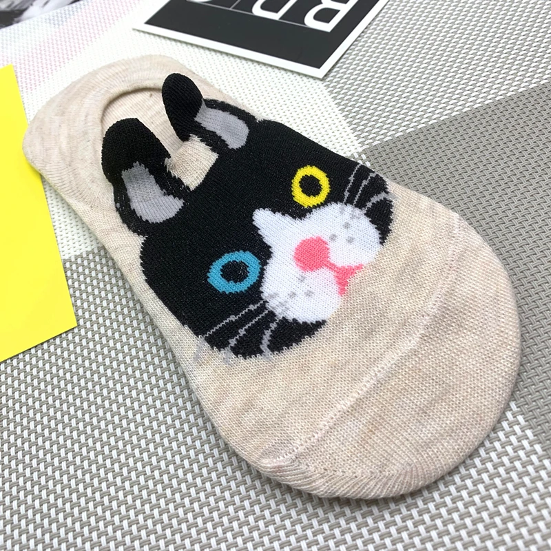 Модные милые хлопковые носки с животными женские летние короткие милым котом и