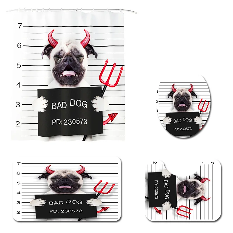 Занавеска для душа с принтом собаки дьявола 4 шт. чехол ковра унитаза коврик