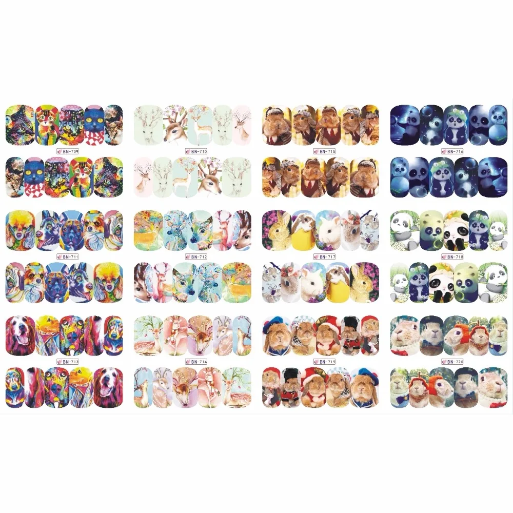 12 упак./лот переводка NAIL ART наклейки на ногти полное покрытие масла с милыми