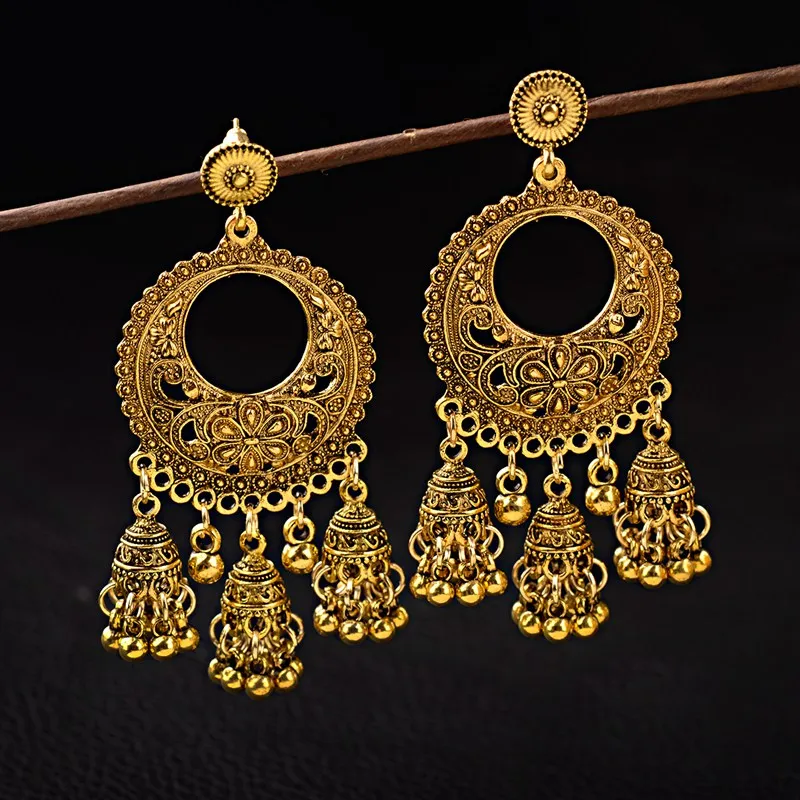 Женские винтажные серьги-кисточки Jhumka Bells сережки серебристого цвета с