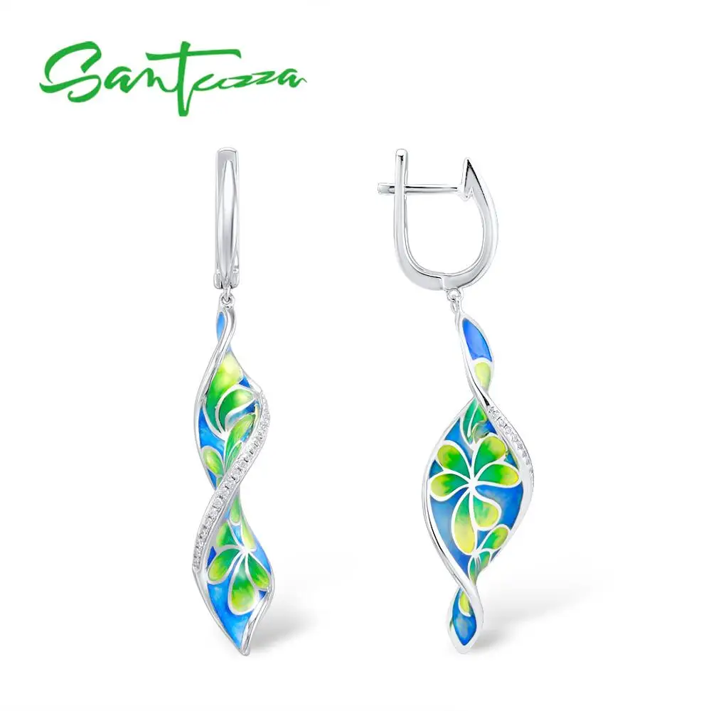 Женские серебряные сережки подвески SANTUZZA из серебра 925 пробы с яркими цветами