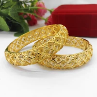 2 pieces wholesale womens bangle yellow gold filled hollow wedding party jewelry bracelet