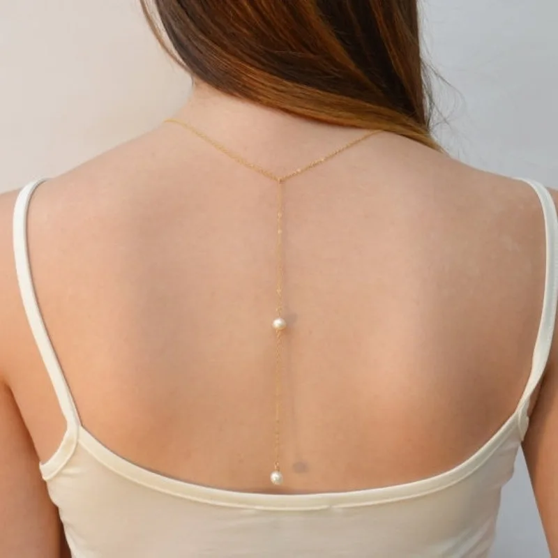 Новинка 2017 женский дизайн жемчужное ожерелье золотой цвет задняя цепь ювелирное