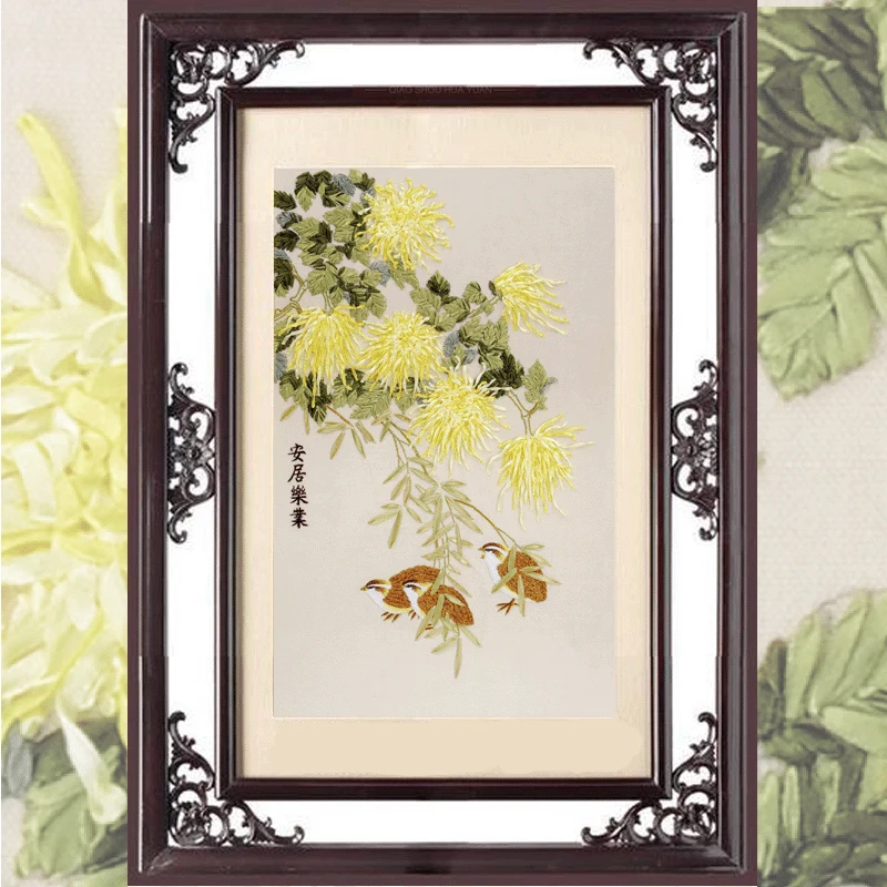 Вышивка в традиционном китайском стиле с узором из хризантем и цыплят лента для