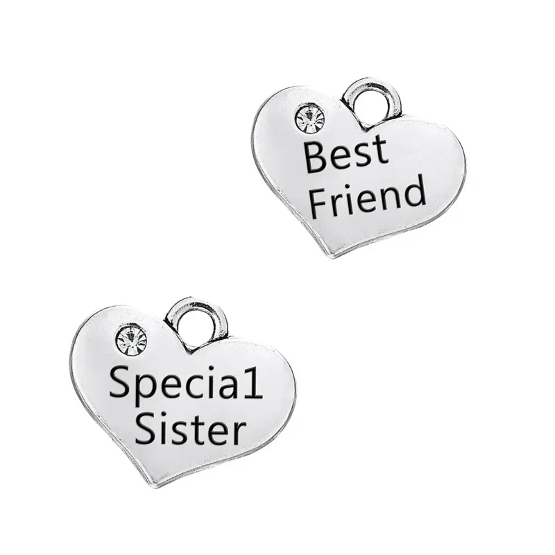 10 шт. посеребренные подвески в виде сердца|special sister|small charmsantique silver |