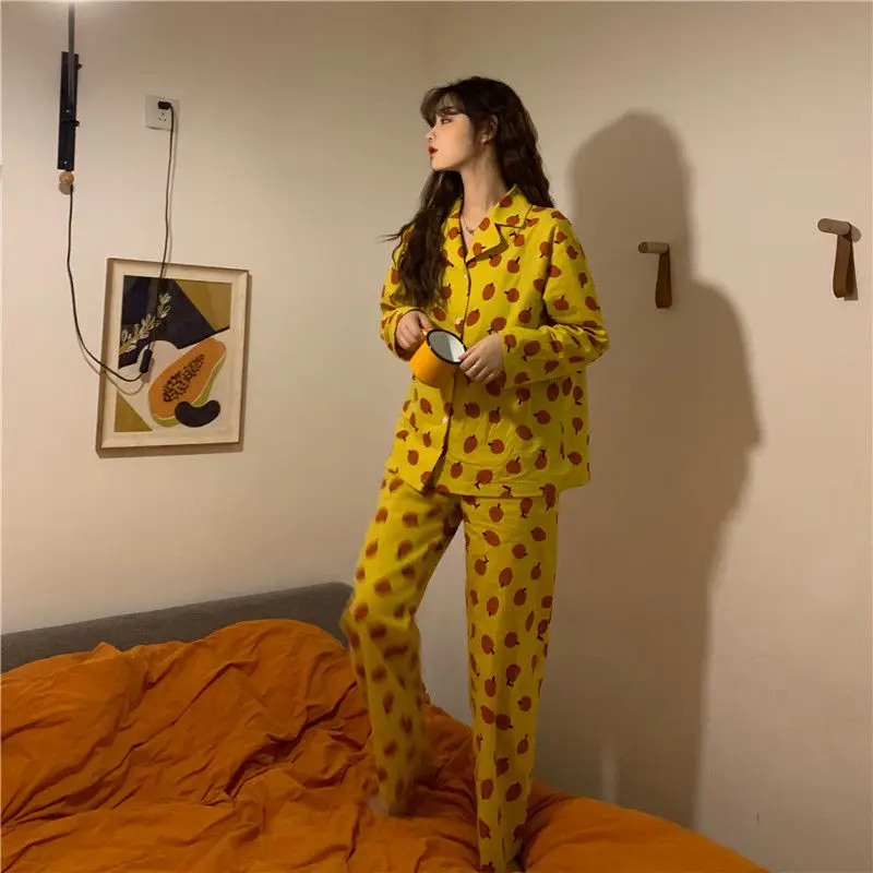 Hrizip Korean Women 2019 Spring Autumn Pajamas Sets Print Sweet Soft Loungewear Sleepwear Nightgown Women's Sleep | Женская одежда
