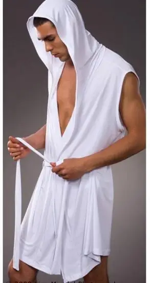 only robe Лучшая цена, летнее платье, банные мужские халаты, сексуальные пижамы, одежда для сна, шелковая пижама, hombre, Халат с капюшоном, мужские купальные пижамы, 5 цветов, XXL - Цвет: only robe