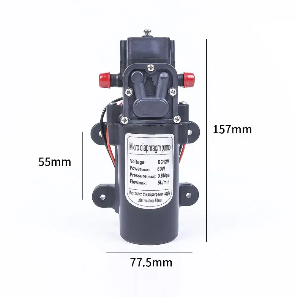 DC 12V 60W 130PSI 5L/мин Электрический мембранный насос Самовсасывающий усилитель для