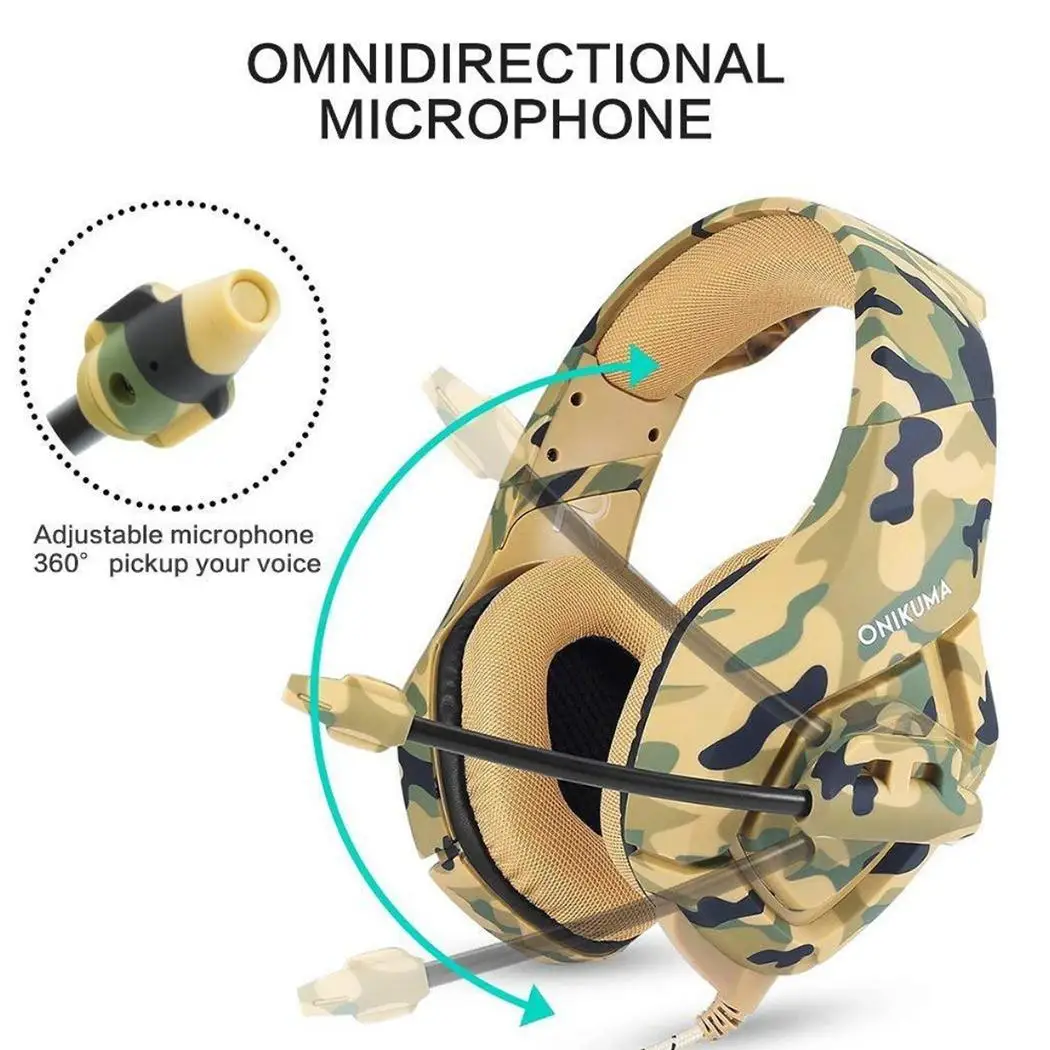 Camouflage Game Headset with LED Lights PC Phone etc Dynamic Anti-noise 2.2 (m) Folding 50 (mm) | Электроника