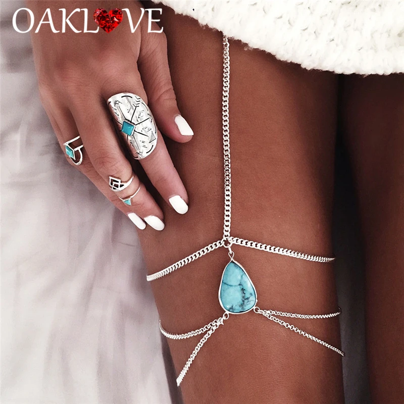 Summer seaside vacation beach drop-shaped tassel leg chain fashion body chains for women gold silver colors | Украшения и