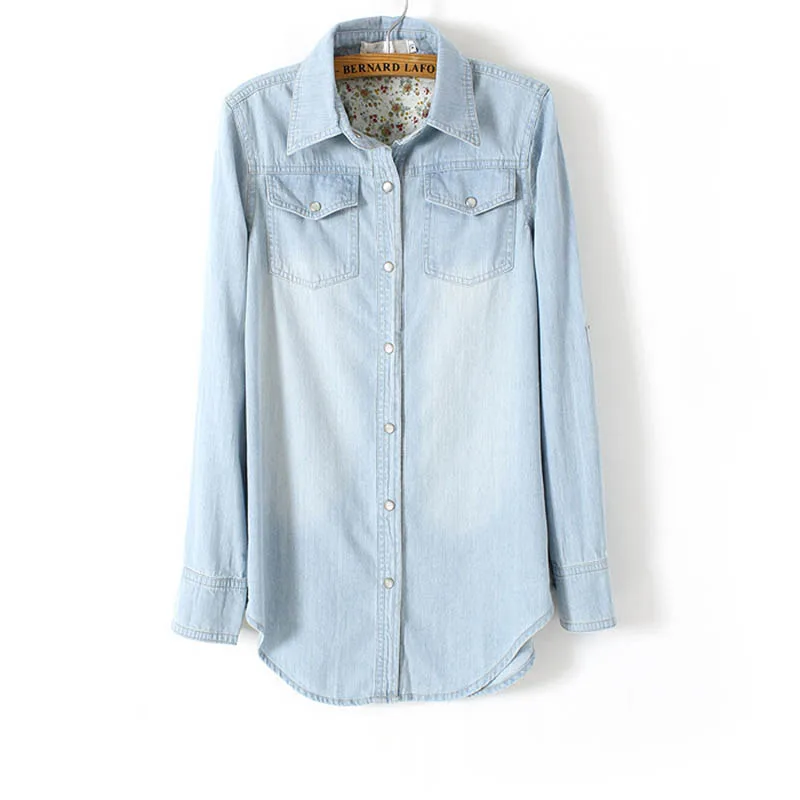 Свободная джинсовая рубашка женская одежда большого размера голубая новая в
