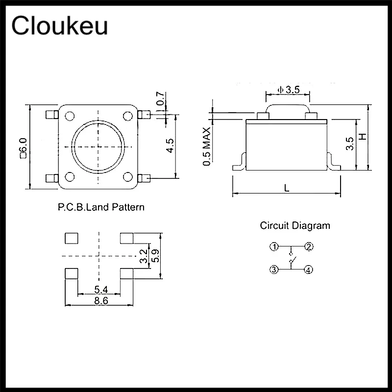 

100Pcs Push Button Switch Black 6*6*15mm SMD4 Touch micro switch 6x6x15