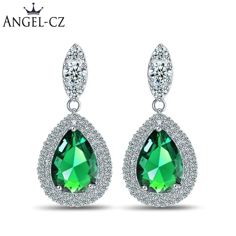 Элегантные стильные свадебные украшения ANGELCZ изящные капли воды зеленые фианиты