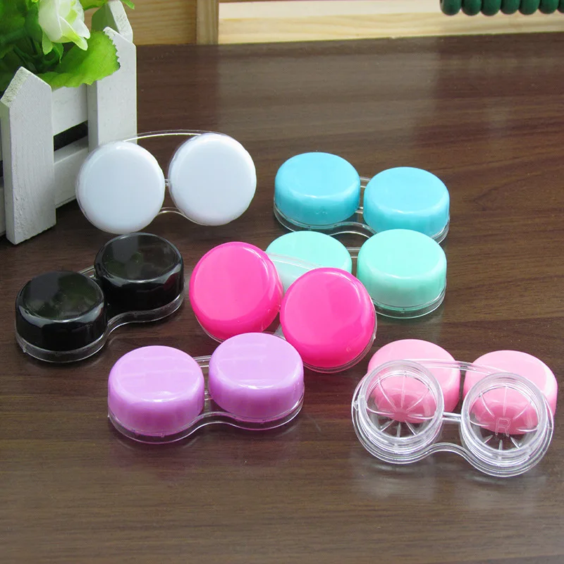 

LIUSVENTINA Portable Wholesale Solid Smooth Contact Lens Case for Color Lenses Gift for Girls 100pcs/lot Random Mix Color