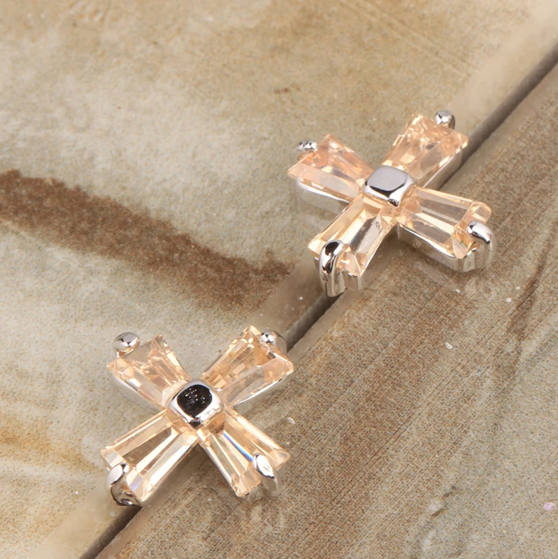 Серьги гвоздики серебряные с оранжевым морганитом S5182|silver stud earrings|sterling silver