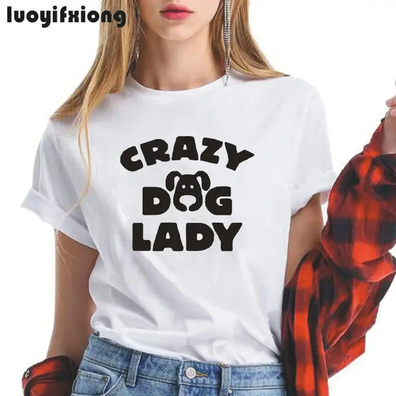 

Luoyifxiong женская футболка с принтом CRAZY DOG LADY, повседневная забавная футболка с коротким рукавом, женская летняя хипстерская футболка 2021, женск...