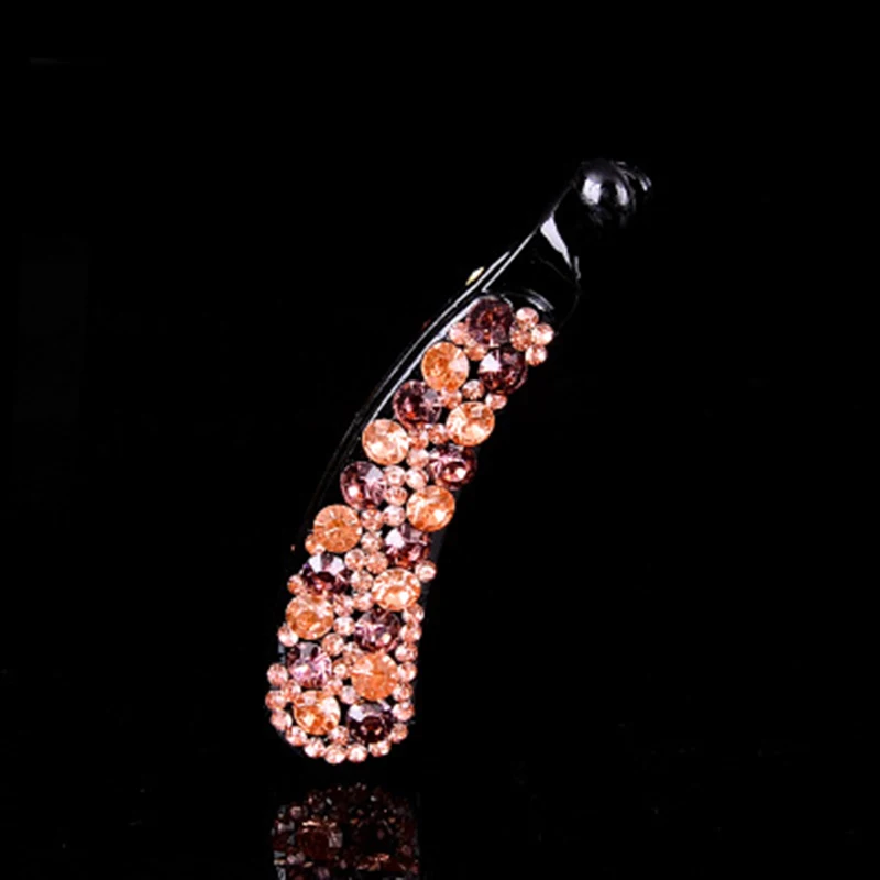 Champagne 10cm Распродажа заколка для волос в форме банана Цветок многоцветный Кристалл женские повязки для волос Модные женские шпильки аксессуары для волос - Metal color: Champagne 10cm