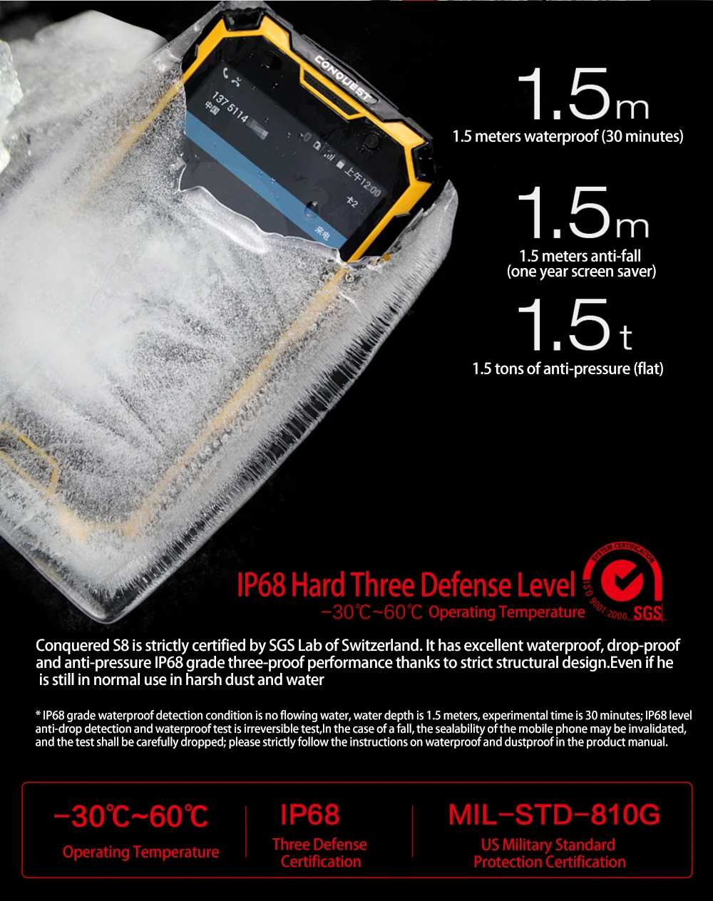 CONQUEST S8 прочный смартфон 4 Гб 64 Гб рация IP68 Телефон ГЛОНАСС 6000 мАч батарея NFC 4G LTE IP68 противоударный прочный телефон