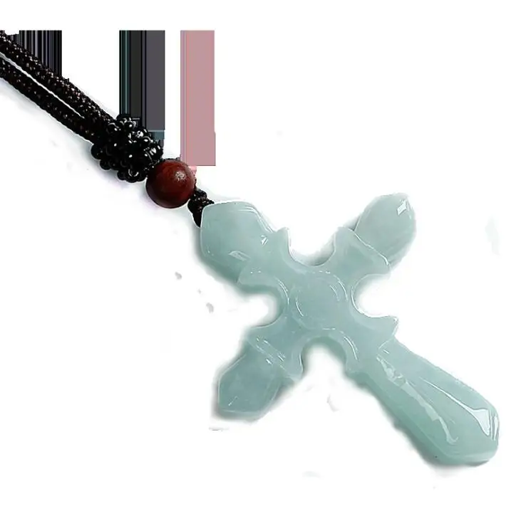 

Natural Myanmar Jadeite Cross Christian Jesus Jade Pendant