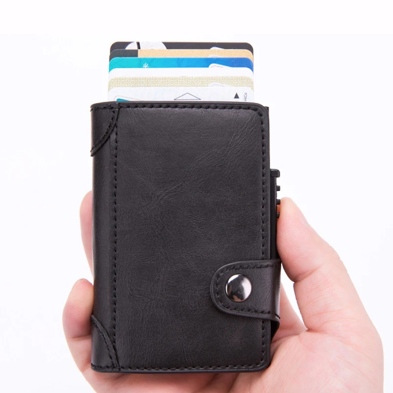 Бизнес RFID Блокировка путешествия карты бумажник мужчины и женщины автоматический всплывающий клик слайд кредитный держатель для карт Кожаный банк карт держатель