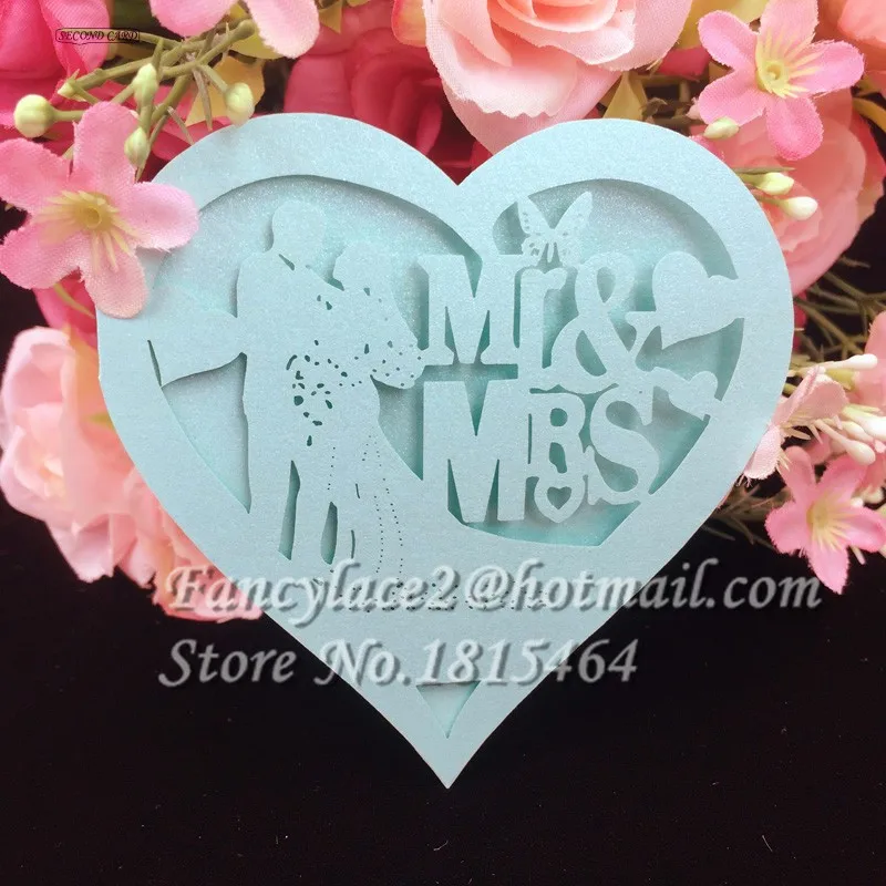 

50 шт. лазерная резка Mr & Mrs Свадебный ярлык для сообщений пригласительная карта для вечеринки бумажная Свадебная подарочная карта украшение