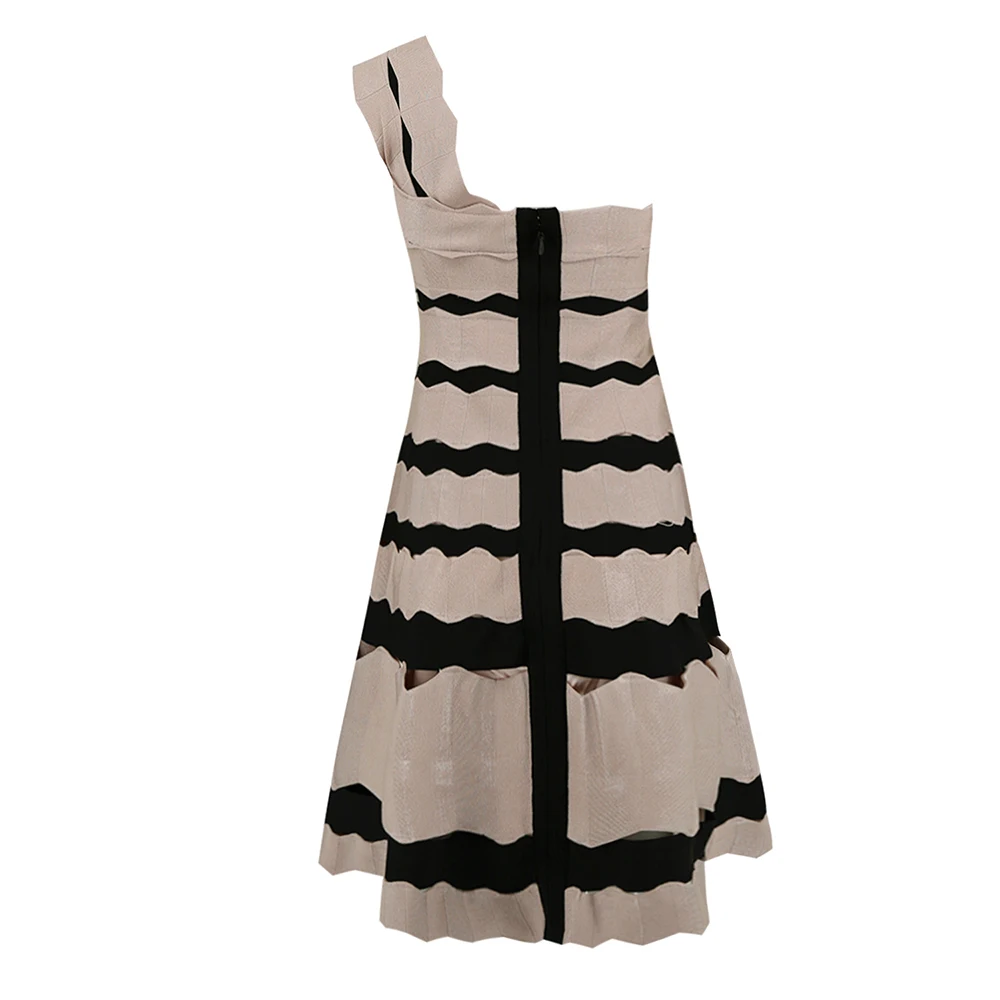 

2020 New Arrival Sky Blue Beige Cocktial Bandage Dress Sleeveless One Shoulder A Line Vestidos Celebrity Party Dress