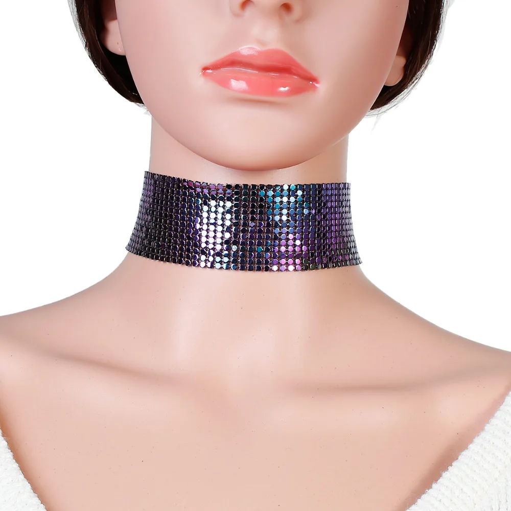 Женское колье из сетчатого материала DoreenBeads широкое золотистое макси с блестками
