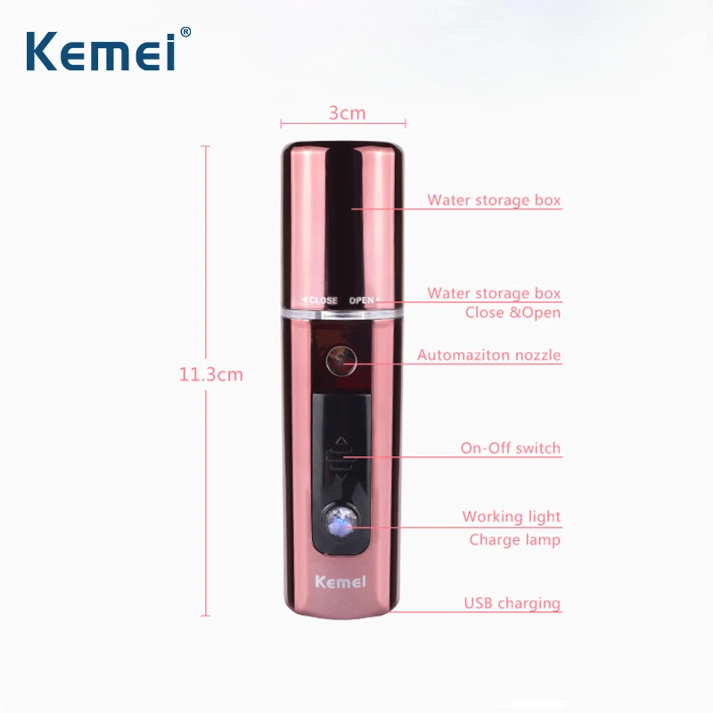 Kemei Ультразвуковой Nano Лица Пароход Handy Facial Spa Опрыскиватель 1 Час Быстрая Зарядка