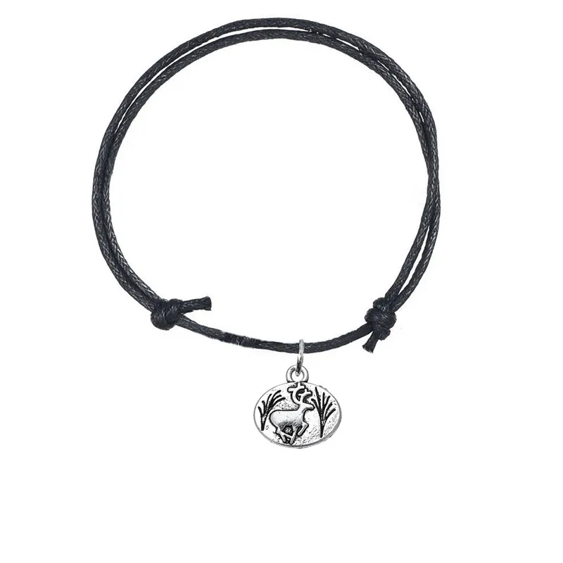 Dawapara Christmas Decoration Deer Vintage Metal Zinc Alloy Pendant Bracelet Korean Wax Cord Adjustable Chain Fashion Jewelry | Украшения и