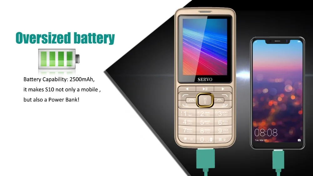 SERVO S10 мобильный телефон 3 sim карты большой динамик фиолетовый свет 2500 мАч банк