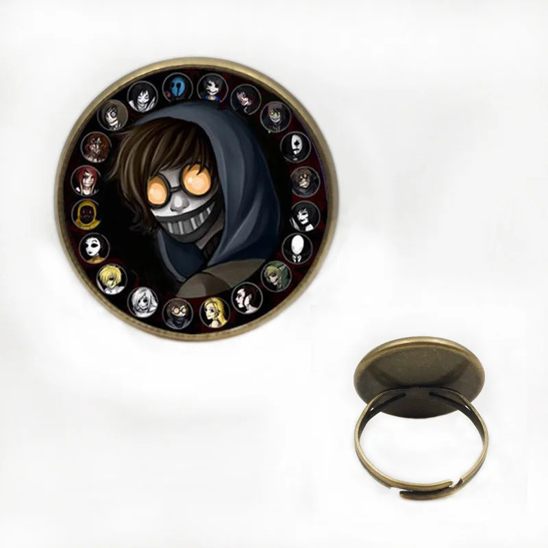 18Bronze ring18mm Модный аксессуар, подарок для детей, горячая распродажа, Creepypasta, жуткая паста, Тиччи Тоби, ожерелье, стеклянная бронзовая подвеска, цепочка, Джефф убийца, HZ1 - Окраска металла: 18Bronze ring18mm
