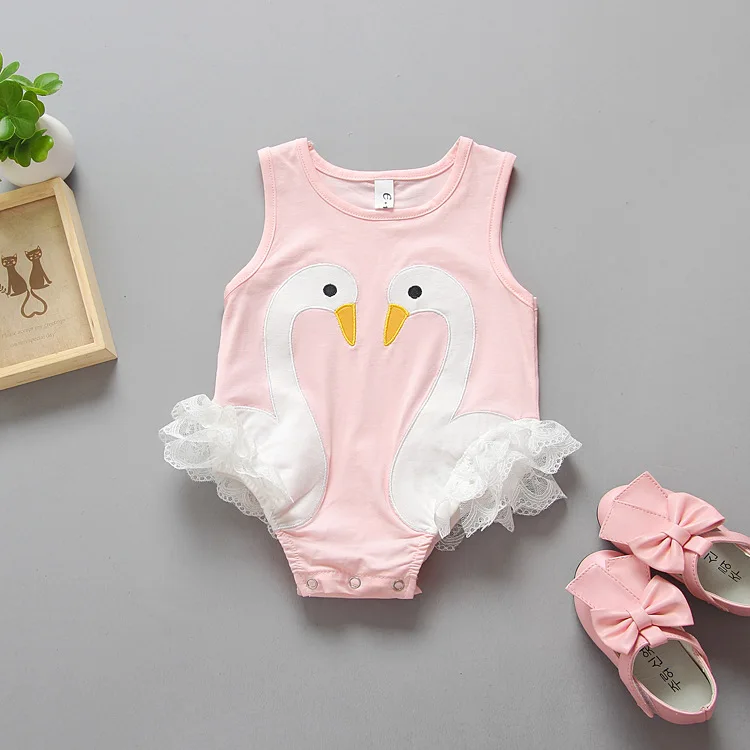 4 Pcs/Lot Free shipping 2017 Summer New Baby Clothing Girl Swan Siamese Clothes Cotton Climbing clothes | Детская одежда и обувь