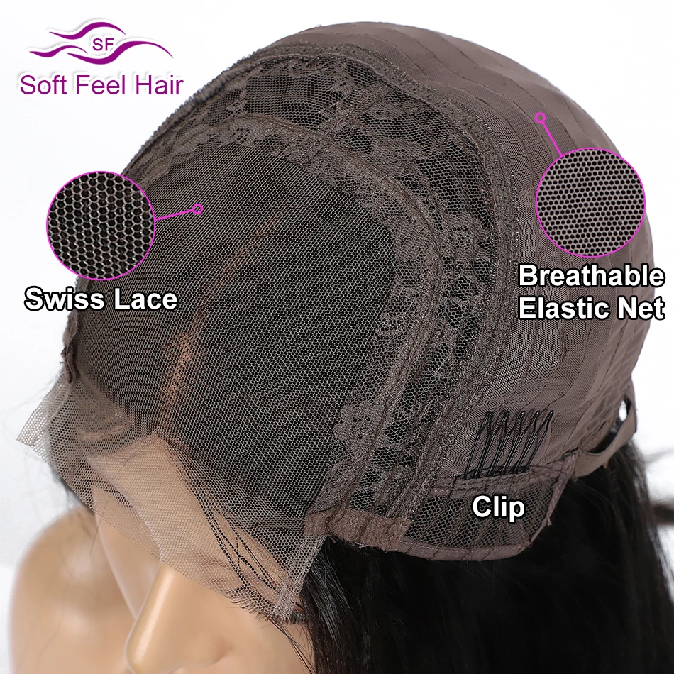 Soft Feel Hair 4x4 парик с закрытием шнурка бразильский кудрявый прямой парик Remy кружева Закрытие человеческих волос парики для черных женщин 180% Плотность