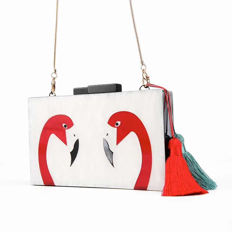 2015 hot explosion models of double head acrylic Flamingo love party hand bag shoulder handbag Acrylic Box Clutch Bag |