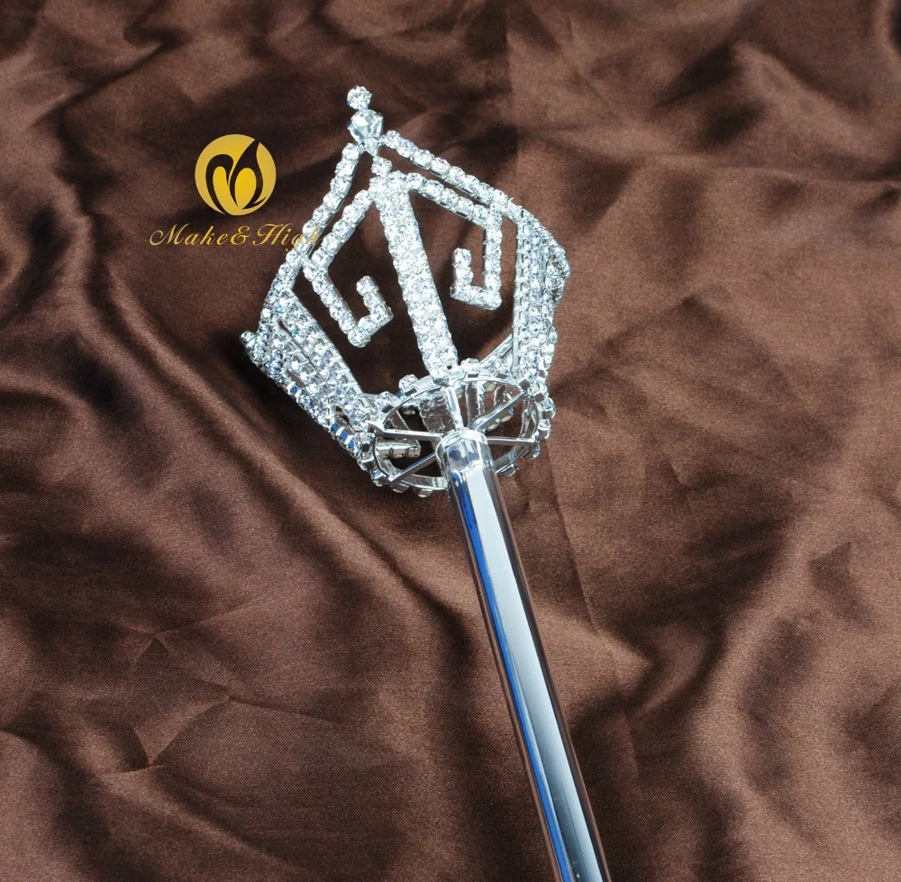 Унисекс Король Королева серебро скипетр парад конкурс вечеринки костюмы Стразы