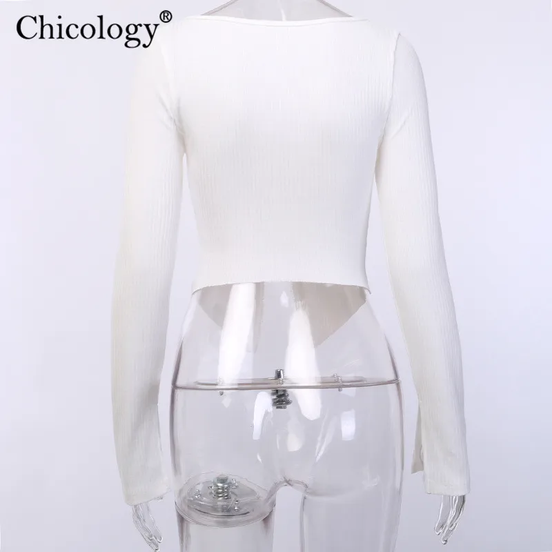 

Chicology ribbed zipper knit T-shirt women long sleeve crop top t shirt 2019 autumn winter streetwear female sexy club clothes