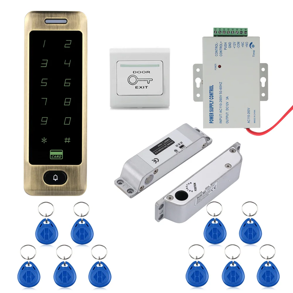 

Waterproof Metal Touch 8000 Users Door RFID Access Control Keypad Case Reader Electric Drop Bolt Lock Free Shipping