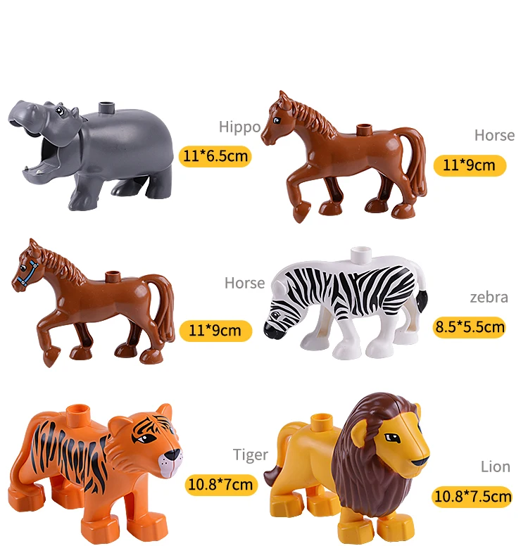 30 шт./лот, Duplo, животные, зоопарк, большие строительные блоки, детские игрушки, Лев, жираф, динозавр, сделай сам, совместим с кирпичом, детские подарки