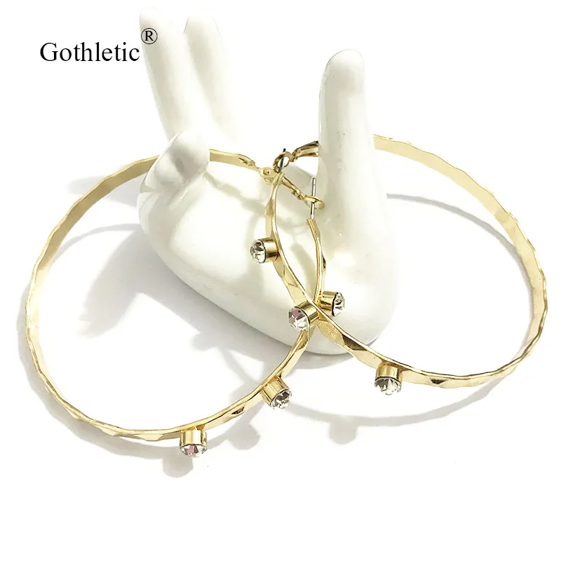 Женские серьги-кольца Gothletic круглые серьги золотого цвета с кристаллом 70 мм обруч