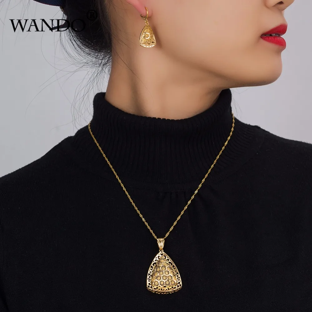 WANDO 24k модное колье золотого цвета женское ожерелье серьги набор Эфиопии из